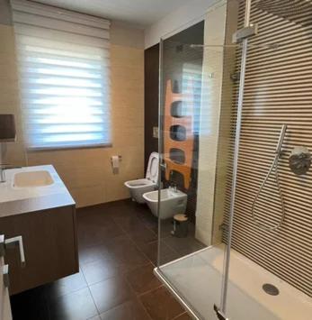 a bathroom with a toilet and a sink and a shower at Suite del Colonnello B&b in Rionero in Vulture