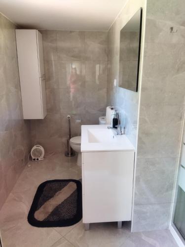 a bathroom with a white sink and a toilet at Quinta da Preciosa in Nebrijo