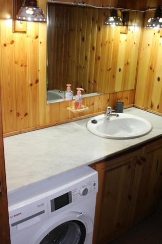 a bathroom with a sink and a washing machine at Ski Andorra Tarter Chalet Lodge in El Tarter