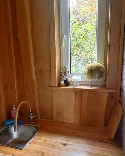 a kitchen with a sink and a window at Imantass in Salacgrīva