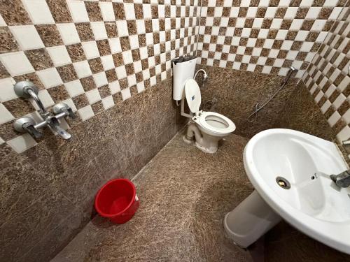 a bathroom with a sink and a toilet at Hotel Madhav Inn in Lucknow