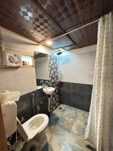 a bathroom with a toilet and a sink at Aloha Riverside in Kasol
