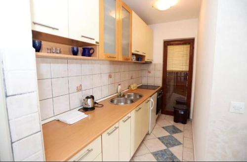 a kitchen with a sink and a counter at Apartmani Cebra & Lisa in Topla