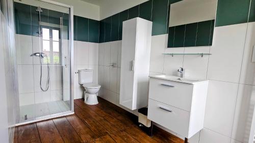 a bathroom with a shower and a toilet and a sink at La Valdonnière in Esnoms-au-Val