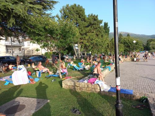 a group of people laying on the grass in a park at Apartments Smakoski in Ohrid