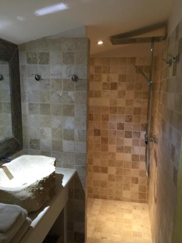 une salle de bain avec douche et lavabo dans l'établissement Mas Li Doumenge, à Orange