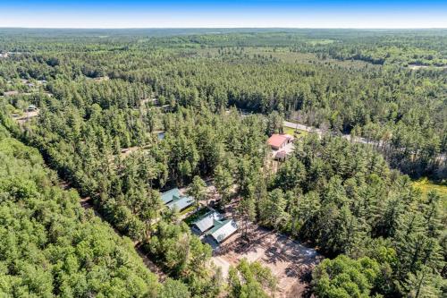 eine Luftaufnahme eines Hauses in einem Wald in der Unterkunft The Deer in Conover