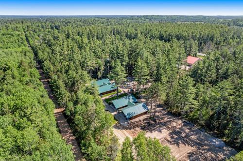 an aerial view of a house in the woods at The Bear in Conover