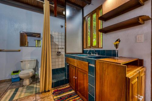 a bathroom with a sink and a toilet at Casa Selva in Dominicalito