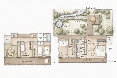 a floor plan of a villa with a garden at Nakasendo Shiki - Private Garden Villa in Nagiso