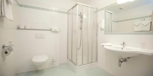 ライヒェナウにあるFlackl - Wirtのバスルーム(トイレ、洗面台、シャワー付)
