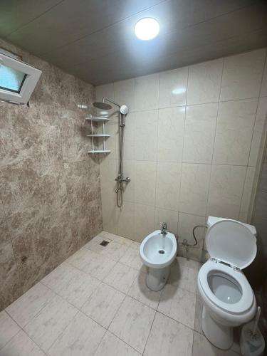 a bathroom with a toilet and a shower at Full moon in Yerevan
