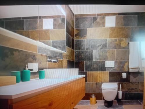 a bathroom with a sink and a toilet at Saas Grund MiK Home in Saas-Grund