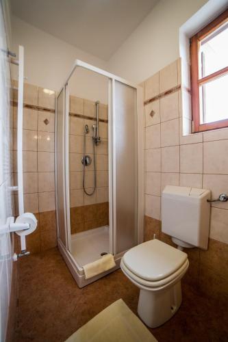 a bathroom with a shower with a toilet and a shower at Studio Apartman Rovinj in Rovinj