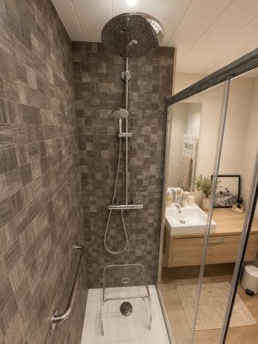 a bathroom with a shower and a sink at Le Touquet Beach, Front de Mer & Garage in Le Touquet-Paris-Plage