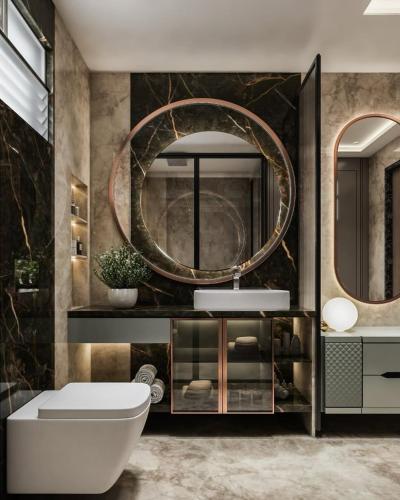 a bathroom with a large mirror and a sink at Hotel The New Pacific Suites Near IGI Airport Delhi in New Delhi