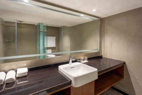 a bathroom with a sink and a mirror at Radisson Hotel Sonamarg in Sonāmarg