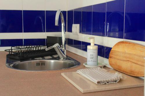 a kitchen counter with a sink and a bottle of soap at La Duquesita - Ideal para escapada en pareja in Arcos de la Frontera
