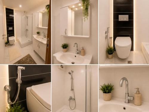 a collage of four pictures of a bathroom at Airport Suite Trabzon in Trabzon
