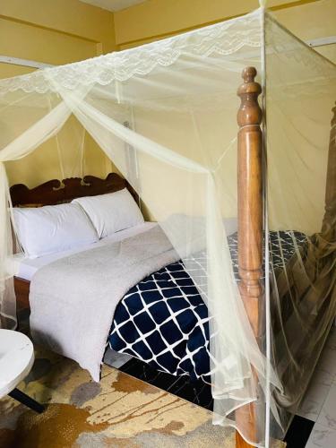 a bedroom with a bed with a canopy at Fewa studio in Busia