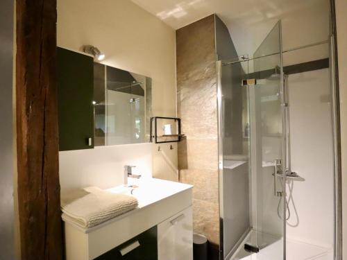 a bathroom with a sink and a shower at Baronheid in Francorchamps