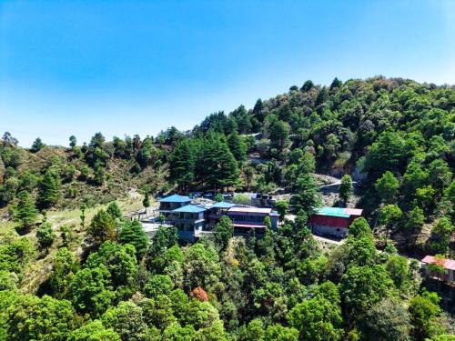 a house on top of a hill with trees at devdaar hills homes cafe & resort in Mussoorie