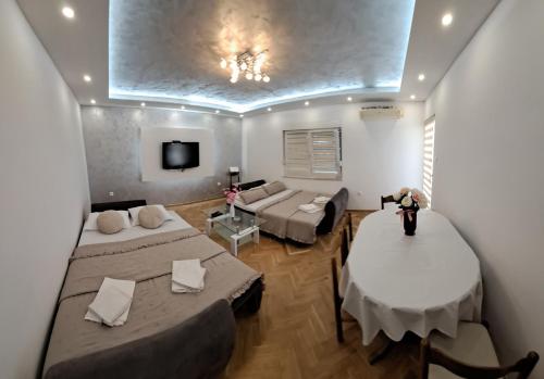 a room with two beds and a couch at Apartment Vesna in Podaca