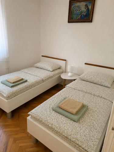 a room with two beds and a picture on the wall at Apartman Martina in Gospić