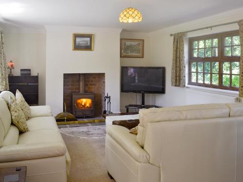 a living room with two couches and a fireplace at Boothby Cottage in Willoughby