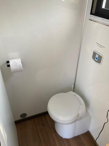 a small bathroom with a white toilet and a window at BONIS - Nidi nel Bosco in Montemaggiore