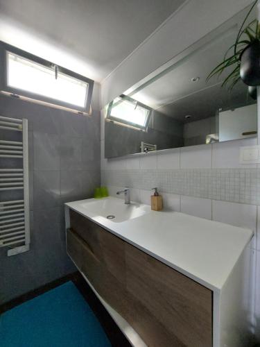 a bathroom with a white sink and a mirror at Chambres sur Seine Megalight2 in Sèvres