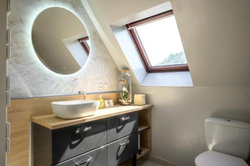 a bathroom with a sink and a mirror at Chez Noëlle - Piscine in Sélestat