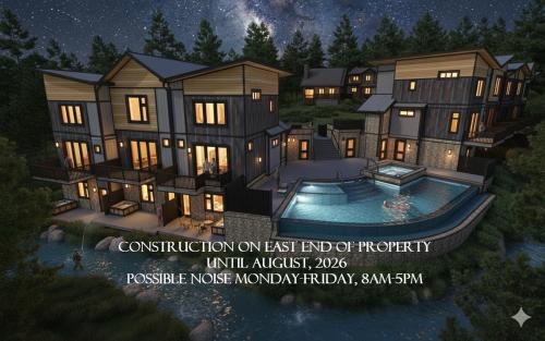 a rendering of a house with a pool at night at The Inn on Fall River & Fall River Cabins in Estes Park