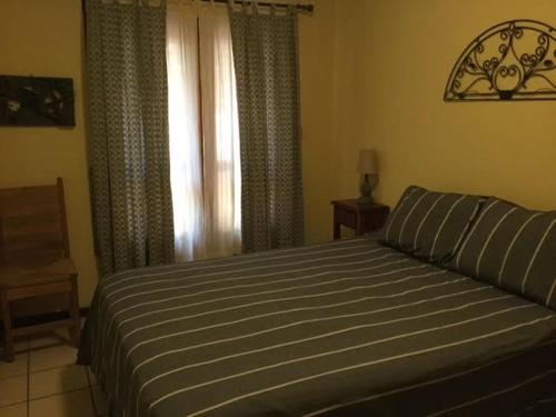 a bedroom with a bed and a window at Centric, clean, safe, with pool & monkey visitors in Tamarindo