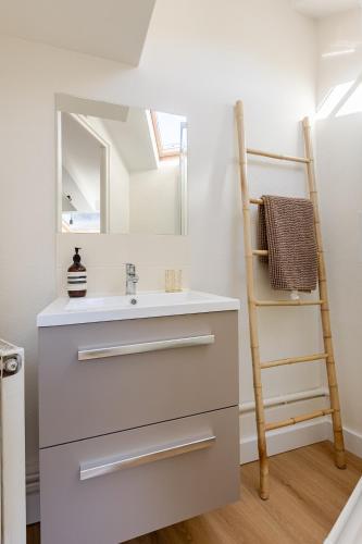 a bathroom with a white sink and a ladder at Le 120 Amiens in Amiens