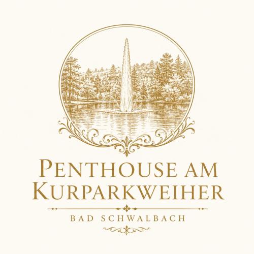 a drawing of a fountain in the middle of a lake at Penthouse am Kurparkweiher in Bad Schwalbach