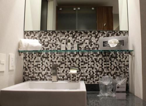 La salle de bains est pourvue d'un lavabo et d'un miroir. dans l'établissement Casa Inn Business Irapuato, à Irapuato