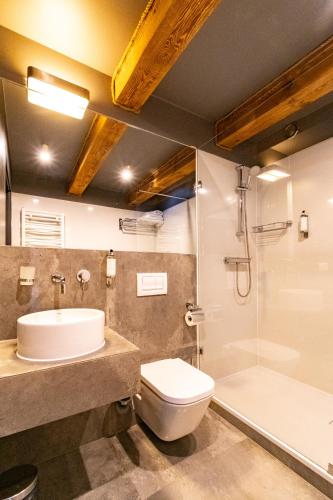 ein Badezimmer mit Waschbecken, Toilette und Dusche in der Unterkunft Hotel Bulwar Ustka in Ustka