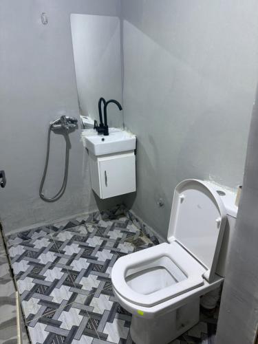 a bathroom with a toilet and a sink at Berber lodge amssouzart in Tizgui