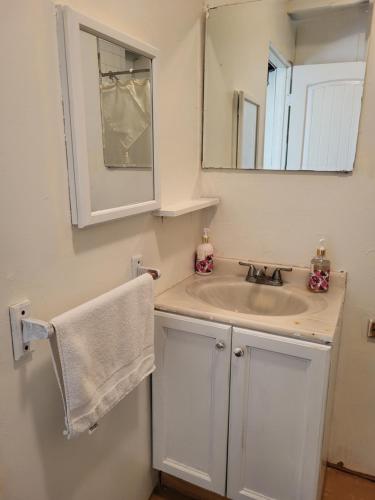 a bathroom with a sink and a mirror at Guest house in Tujunga