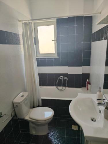 a bathroom with a toilet and a sink at Adam s house in Vaia