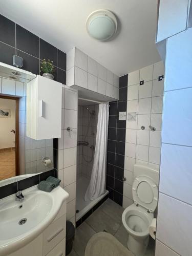 a bathroom with a toilet and a sink at Apartman Velina in Pakoštane