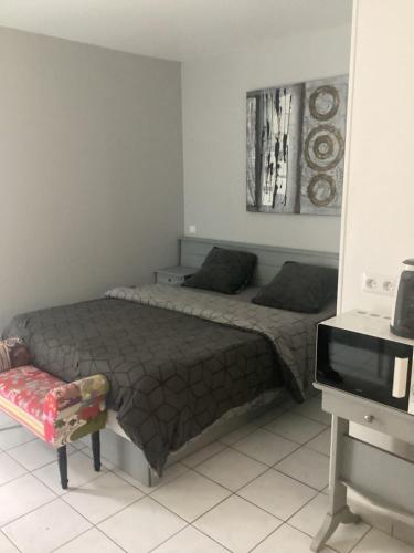 a bedroom with two beds and a tv in it at Chez titi et carole in Dissay-sous-Courcillon