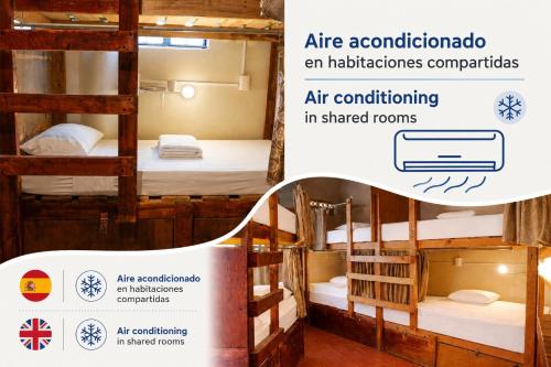 an advertisement for air conditioned bunk beds in a hostel at La Redonda Surf Hostel Sayulita in Sayulita