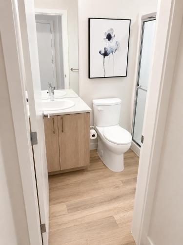 a bathroom with a toilet and a sink at Lovely Brand New Suite in Sidney