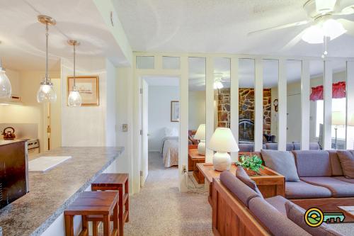 a living room with a couch and a tv at Aspen East Unit #101 in Basye
