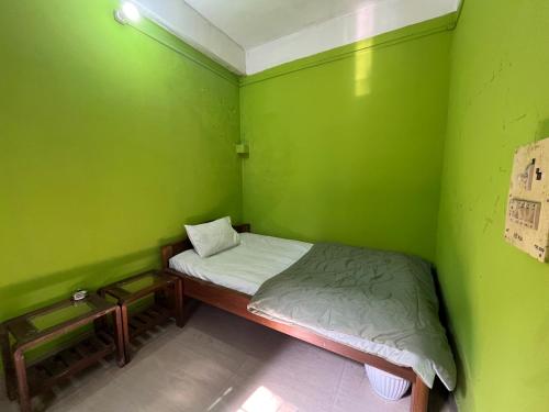 a small green room with a bed in it at Anigo Cottage Naharlagun in Bacha
