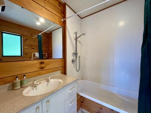 a bathroom with a sink and a shower and a tub at Tekapo Glade - Lake Tekapo in Lake Tekapo