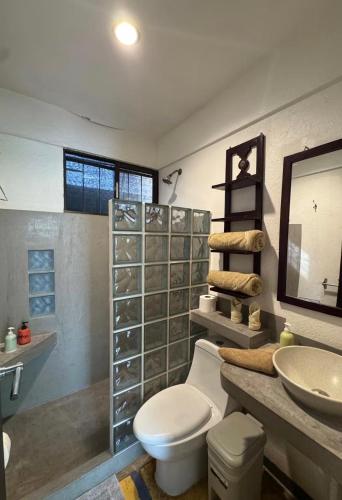 a bathroom with a toilet and a sink at Casa del Sol in Tamarindo