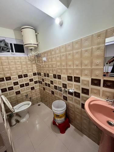 a bathroom with a toilet and a sink at Hotel Manimahesh Bharmour in Brāhmaur